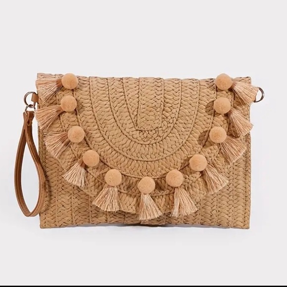 Jenny Louise Boutique Handbags - Stylish Rattan Envelope Clutch Bag - Buckle Closure